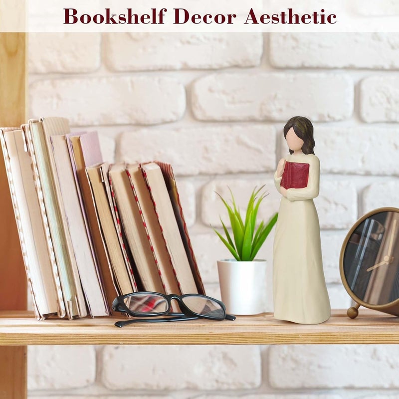 Cuayaes Book Lover Gifts for Women Readers, Teachers, Graduates, Students, Bookshelf Decor Aesthetic Hand Painted Sculpted Figure for Home Desk Office Living Room Decor - Image 4
